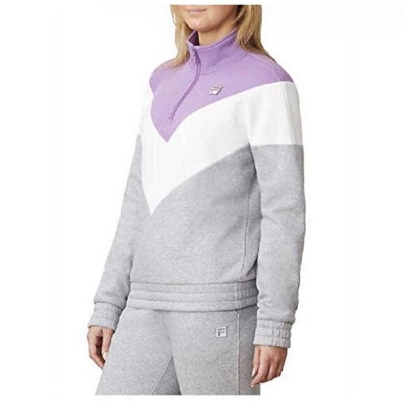 Fila Tops - FILA Womens 1/4 Zip Pullover Poly Cotton Sweatshirt Lavender Gray White Size M